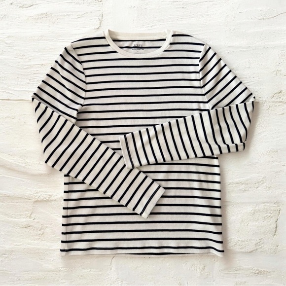 J. Crew Long-Sleeve Striped Everyday Tee Ivory & Antique Navy Size Large - Picture 4 of 8
